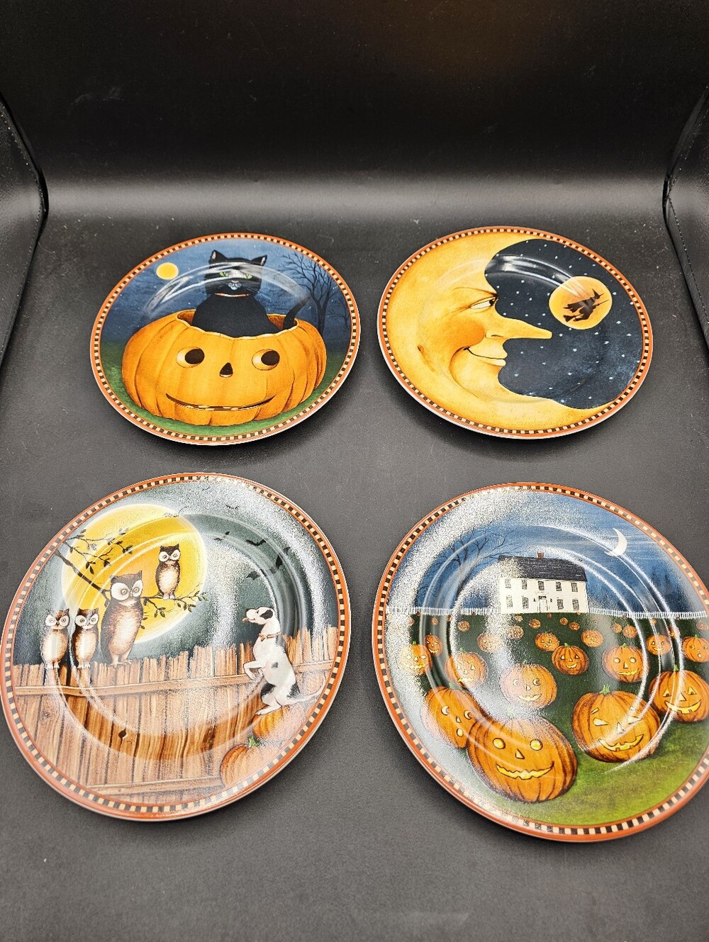 set of four David Carter Brown "Pumpkin Hollow" Halloween plates made by Sakura